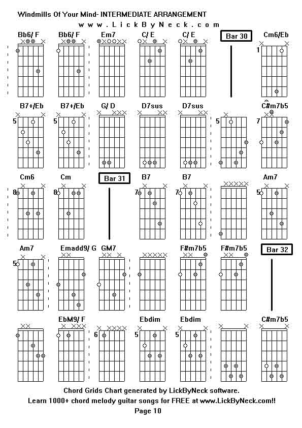 Chord Grids Chart of chord melody fingerstyle guitar song-Windmills Of Your Mind- INTERMEDIATE ARRANGEMENT,generated by LickByNeck software.